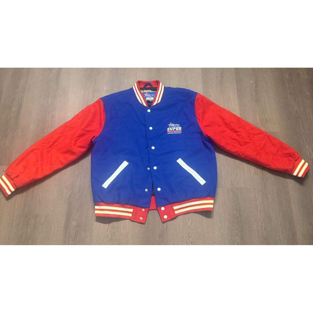 USA Super Nationals Varsity Jacket Blue Red Champion Bomber Large